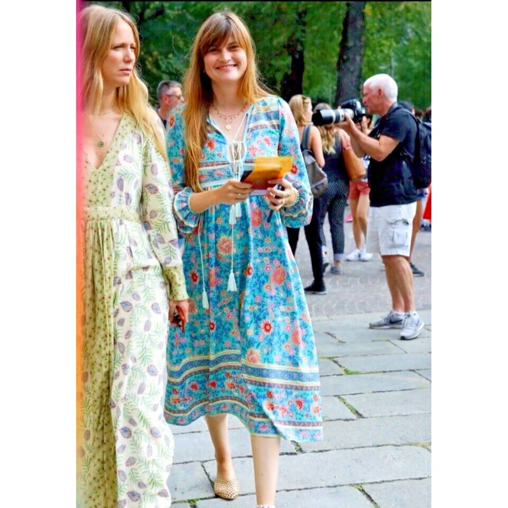 House Of Harlow 1960 Retro 70s Style Poly ETHNIC FLORAL Boho Gypset Dress S